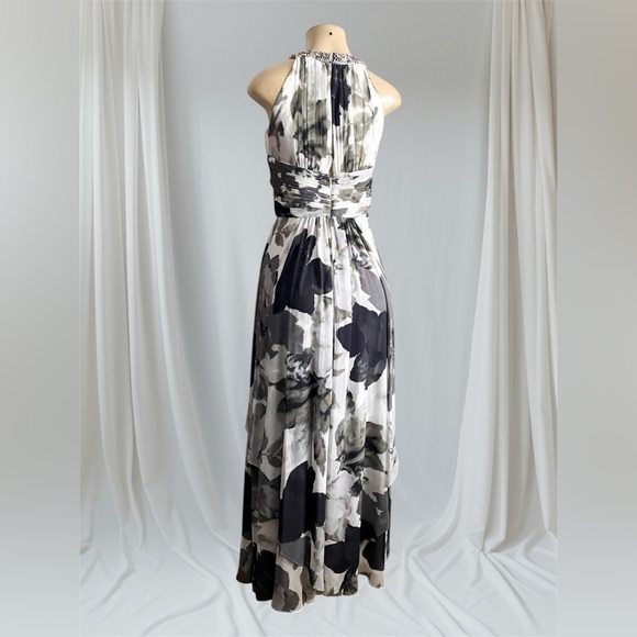 Eliza J Gray Floral Halter Maxi Dress Beaded Empire Formal Gown Event Wedding 2 - Picture 11 of 14
